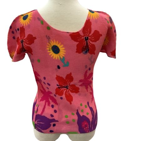 me ISSEY MIYAKE イッセイミヤケ ミー カットソー ワッフルプリーツ 花柄 MI41FK626 ピンク