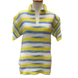 ♪♪ ISSEY MIYAKE イッセイミヤケ カットソー ボーダー SIZE 2 IM22FJ820 イエロー×スカイブルー×ホワイト Bランク