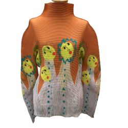 ♪♪ me ISSEY MIYAKE プリーツ ワッフル カットソー  MI01FJ511 オレンジ Bランク