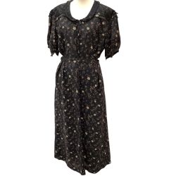 ♪♪ PINK HOUSE ピンクハウス ワンピース ピコフリル 花柄 シフォン レース リボン ブラック Bランク