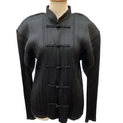 ♪♪ ISSEY MIYAKE イッセイミヤケ PLEATS PLEASE チャイナ風ボタン 変形ジャケット シャツ 激レア PP41-JD164 ブラック Bランク