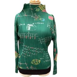 ♪♪ ISSEY MIYAKE イッセイミヤケ PLEATS PLEASE カットソー 黒板柄 SIZE 3 PP81-JK562 グリーン Bランク