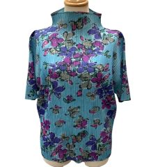 ISSEY MIYAKE イッセイミヤケ PLEATS PLEASE カットソー 花柄  SIZE 3 PP61-JK681 スカイブルー Bランク