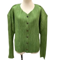 ♪♪ ISSEY MIYAKE イッセイミヤケ PLEATS PLEASE カーディガン SIZE 4 PP51-JP447 黄緑 Bランク