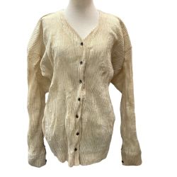 ♪♪ ISSEY MIYAKE イッセイミヤケ ベロア プリーツ カーディガン SIZE L IM53-FD911 ベージュ Bランク