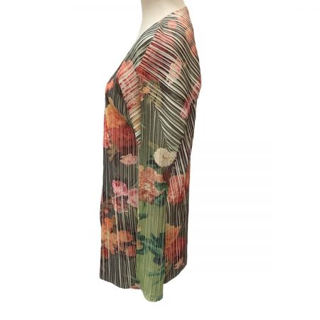  ISSEY MIYAKE イッセイミヤケ PLEATS PLEASE カーディガン  花柄 SIZE 3 PP44-JO607 カーキ