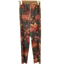 ♪♪ ISSEY MIYAKE イッセイミヤケ PLEATS PLEASE パンツ 花柄  SIZE 3 PP44-JF609 カーキ Cランク