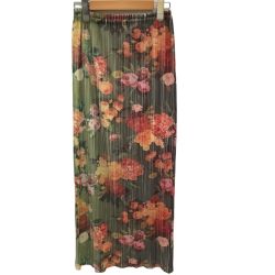 ♪♪ ISSEY MIYAKE イッセイミヤケ PLEATS PLEASE スカート 花柄 SIZE 4 PP44-JG613 カーキ Bランク
