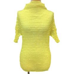 ♪♪ ISSEY MIYAKE イッセイミヤケ タートルネックカットソー シワ加工 波 プリーツ SIZE 2 IM04FJ944 イエロー Bランク