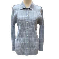 ♪♪ ISSEY MIYAKE イッセイミヤケ PLEATS PLEASE ジャケット シャツ チェック PP71-JJ653 スカイブルー Bランク