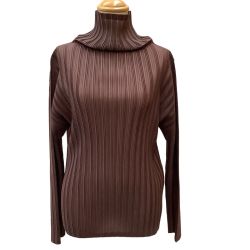 ♪♪ ISSEY MIYAKE イッセイミヤケ PLEATS PLEASE カットソー ラメ SIZE 3 PP03-FK355 ブラウン Bランク