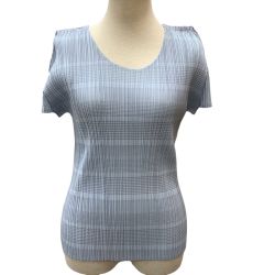 ISSEY MIYAKE イッセイミヤケ PLEATS PLEASE カットソー チェック  PP71-JK651 スカイブルー Bランク