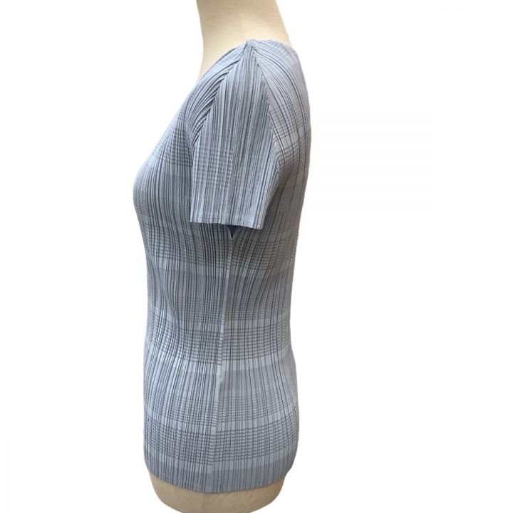 ISSEY MIYAKE イッセイミヤケ PLEATS PLEASE カットソー チェック PP71-JK651  スカイブルー｜中古｜なんでもリサイクルビッグバン