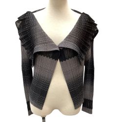 ISSEY MIYAKE イッセイミヤケ PLEATS PLEASE 変形 メッシュ  カーディガン グラデーション PP73-J0504 グレー×ブラック Bランク