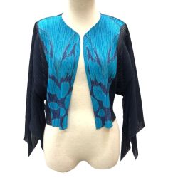 ISSEY MIYAKE イッセイミヤケ PLEATS PLEASE 変形 総柄  カーディガン ネイビー×ブルー Bランク