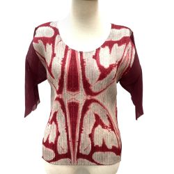 ISSEY MIYAKE イッセイミヤケ PLEATS PLEASE 変形 総柄 カットソー SIZE 3 PP33-JK652 エンジ Bランク