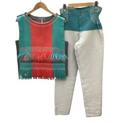 ISSEY MIYAKE イッセイミヤケ ペーパーフリンジ セットアップ カットソー パンツ  IM62FJ518 マルチカラー Bランク