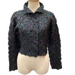 ♪♪ ISSEY MIYAKE イッセイミヤケ シワ加工 花柄  カーディガン SIZE 2 IM22FD905 ブラック Bランク