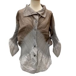 ♪♪ ISSEY MIYAKE FETE A-POC イッセイミヤケ 変形 プリーツ シャツ IF82FD224 グレー×ブラウン Bランク