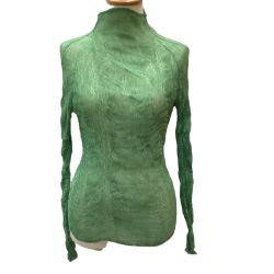 ♪♪ ISSEY MIYAKE FETE イッセイミヤケ 波プリーツ シフォン カットソー SIZE 2 IF92FJ236 グリーン Bランク