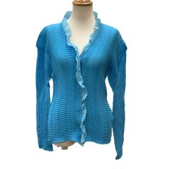 ISSEY MIYAKE イッセイミヤケ ワッフルプリーツ フリル カーディガン SIZE 2 IM42FJ270 スカイブルー Bランク
