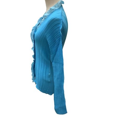 ISSEY MIYAKE イッセイミヤケ ワッフルプリーツ フリル カーディガン SIZE 2 IM42FJ270 スカイブルー