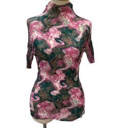♪♪ ISSEY MIYAKE FETE イッセイミヤケ 波プリーツ シフォン アニマルカットソー SIZE 2 IF72FJ267 ピンク Bランク