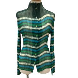 ♪♪ ISSEY MIYAKE FETE イッセイミヤケ プリーツ シフォン シャツ SIZE 2 IF72FJ237 グリーン Bランク