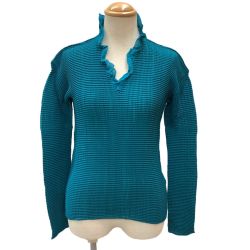 ISSEY MIYAKE FETE イッセイミヤケ ワッフルプリーツ フリル カットソー SIZE 2 IF44FJ752 グリーン Bランク