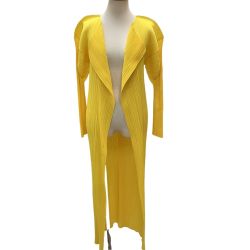 ♪♪ ISSEY MIYAKE イッセイミヤケ PLEATS PLEASE ロングカーディガン SIZE 3 PP31-JA150 イエロー Bランク