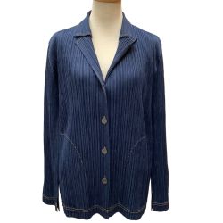 ISSEY MIYAKE イッセイミヤケ PLEATS PLEASE デニム転写 ジャケット SIZE3 PP75-JD022 ネイビー Bランク