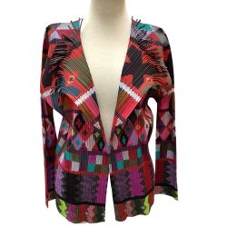 ♪♪ ISSEY MIYAKE イッセイミヤケ PLEATS PLEASE 総柄 変形カーディガン SIZE 3 PP93-J0556 レッド Bランク