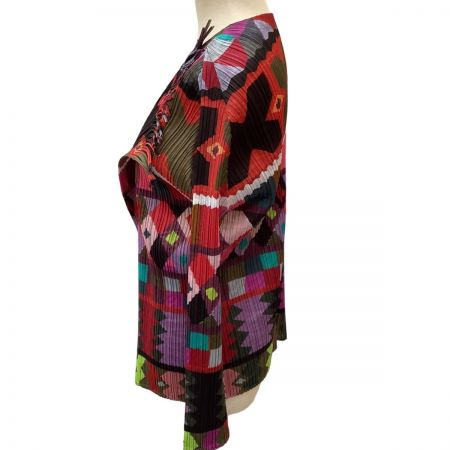  ISSEY MIYAKE イッセイミヤケ PLEATS PLEASE 総柄 変形カーディガン SIZE 3 PP93-J0556 レッド