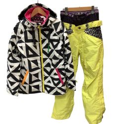 ♪♪ ESTIVO エスティボ レディース スノーウェア スキーウェア 防寒 SIZE L 上：ホワイト×ブラック 下：イエロー Bランク