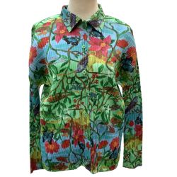 ISSEY MIYAKE イッセイミヤケ PLEATS PLEASE 花 ナタリーレテ シャツ SIZE 3 PP61-JJ543 黄緑 Bランク