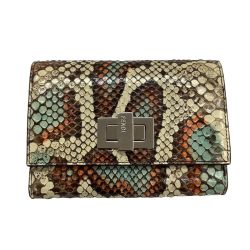 FENDI フェンディ ２つ折り 財布 パイソン 蛇柄  カラフル Bランク
