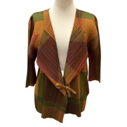 ♪♪ ISSEY MIYAKE イッセイミヤケ PLEATS PLEASE カーディガン SIZE 3 PP73-J0767 ブラウン Bランク
