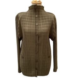 ♪♪ ISSEY MIYAKE イッセイミヤケ PLEATS PLEASE シャツ ジャケット SIZE 3 PP43-JO523 カーキ Bランク