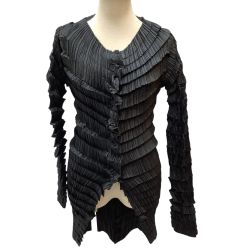 ♪♪ ISSEY MIYAKE イッセイミヤケ 変形 段違い プリーツ シャツ ジャケット SIZE M IM82-FD920 ブラック Bランク