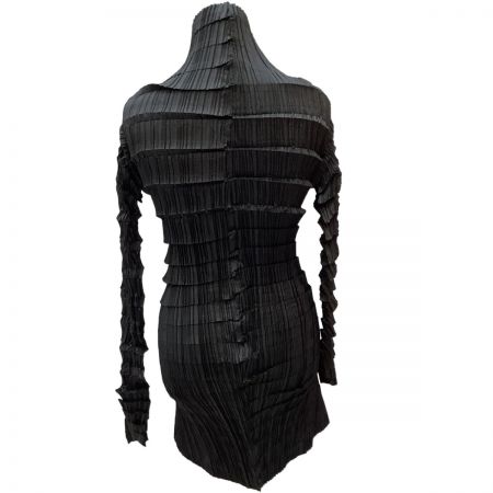  ISSEY MIYAKE イッセイミヤケ 変形 段違い プリーツ シャツ ジャケット SIZE M IM82-FD920 ブラック
