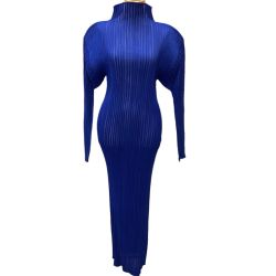 ♪♪ ISSEY MIYAKE イッセイミヤケ プリーツ ワンピース SIZE M ストライプ PLEATS IM63-FH911 ブルー Bランク