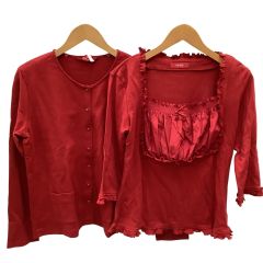 PINK HOUSE ピンクハウス レディース フリル カットソー  ハートボタン カーディガン ２枚セット SIZE L レッド Cランク