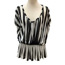 ♪♪ ISSEY MIYAKE イッセイミヤケ カットソー チュニック ストライプ SIZE 2 IM31JH505 ホワイト×ブラック Bランク