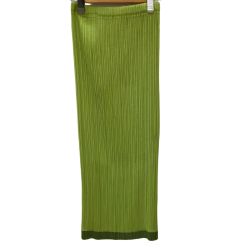 ♪♪ ISSEY MIYAKE イッセイミヤケ プリーツ ロングスカート SIZE S 裾ラメ IM71-FG914 黄緑 Bランク