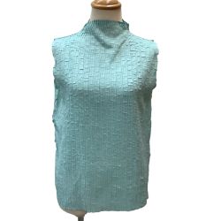 ♪♪ ISSEY MIYAKE イッセイミヤケ ノースリーブカットソー ヒビ加工 SIZE 2 IM22FJ926 エメラルドグリーン Bランク