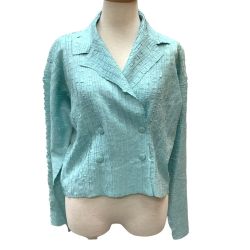 ♪♪ ISSEY MIYAKE イッセイミヤケ プリーツ ヒビ加工 ジャケット SIZE 2 IM22FD908 エメラルドグリーン Cランク