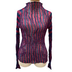 ♪♪ ISSEY MIYAKE FETE イッセイミヤケ 波プリーツ シフォン カットソー SIZE 2 IF44FJ778 ブルー×ショッキングピンク Bランク