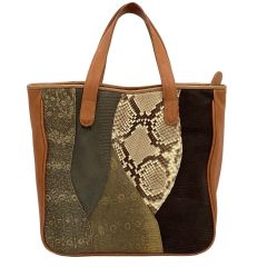 貴彦 レディース ハンドバッグ レザー パイソン パッチワーク キャメル Bランク