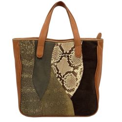 貴彦 レディース ハンドバッグ レザー パイソン パッチワーク キャメル Bランク