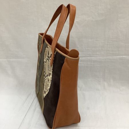 貴彦 レディース ハンドバッグ レザー パイソン パッチワーク キャメル